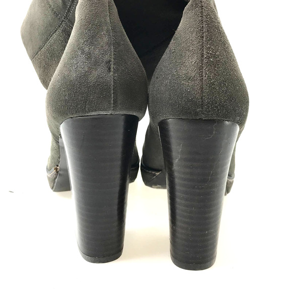 Banana Republic Boots Womens 7.5 Grey Suede Block Heel Fold Down Leather Shoes - Picture 6 of 12